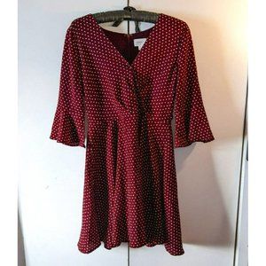 Everly Burgundy Long Sleeve Polka Dot Dress